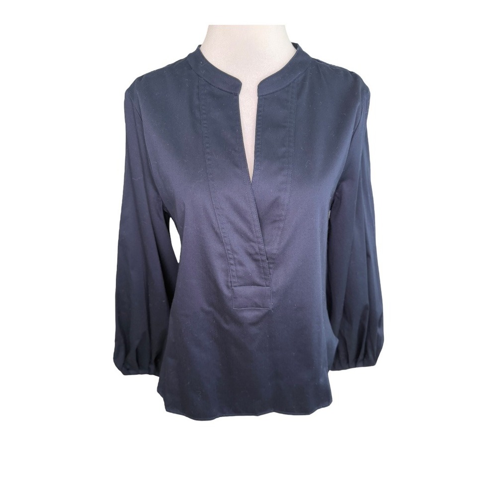 Madewell Black Navy Band Collar V Neck Long‎ Sleeve Shirt Top Size Small NWOT
